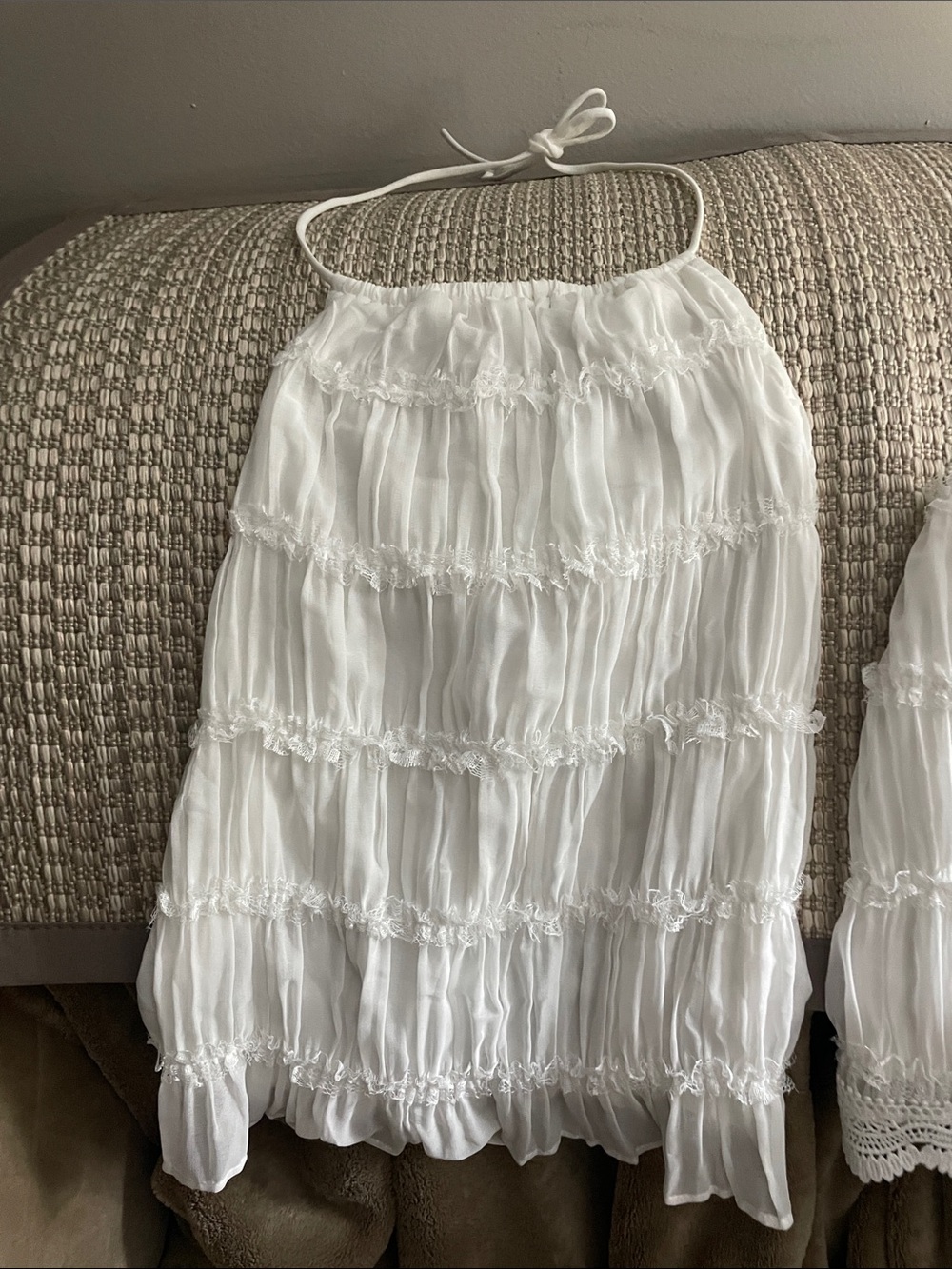 White Tiered Halter Ruffle top and mini skirt